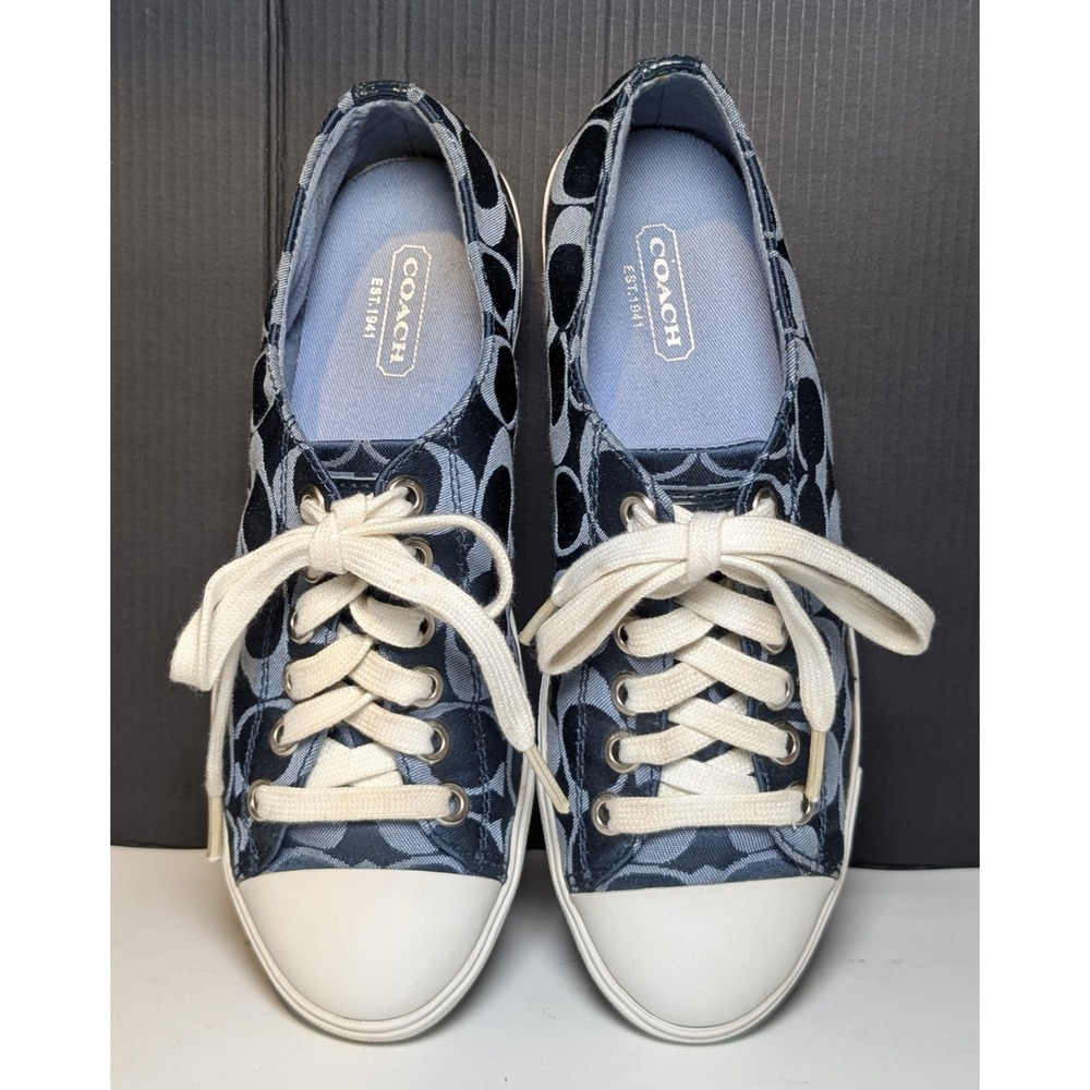 COACH Dillian Signature C Blue Denim Lace Up Low Top Canvas Sneakers C699